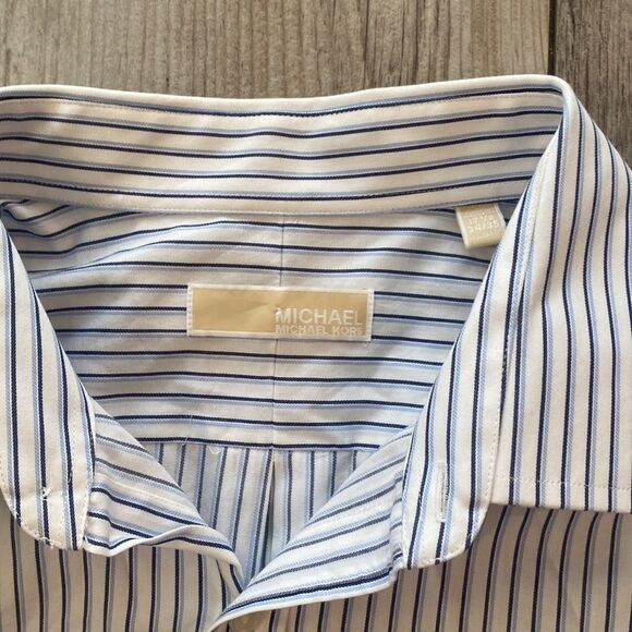 Michael Kors Mens Dress Button Down Shirt Navy and Light Blue Stripes-NWOT - Picture 3 of 7
